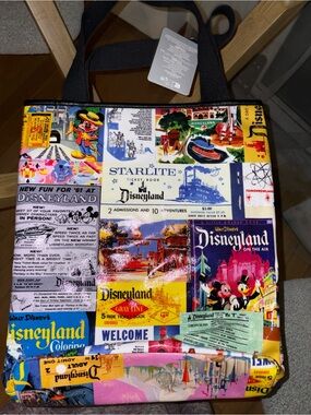 Disney Multicolor Vintage Collage Tote Bag - Blue Pink Yellow
